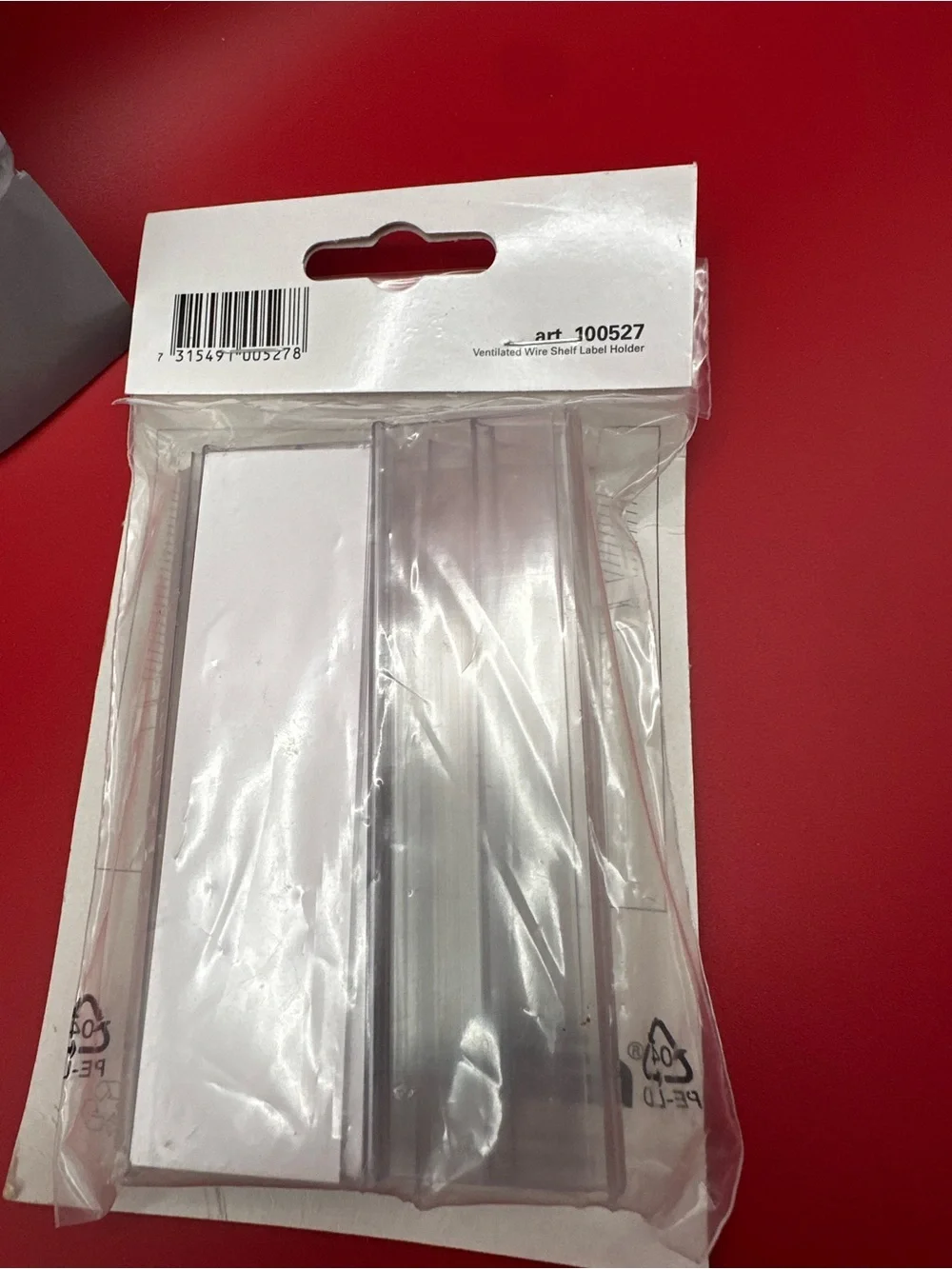 ELF Red and White Ventilated Wire Shelf Label Holder Packaging